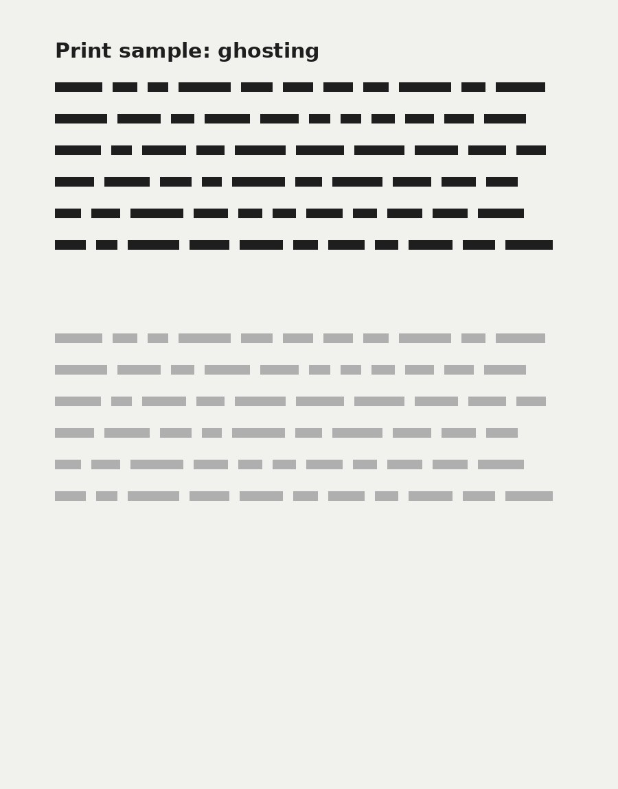 Print sample showing a faint ghost image repeating below the original print
